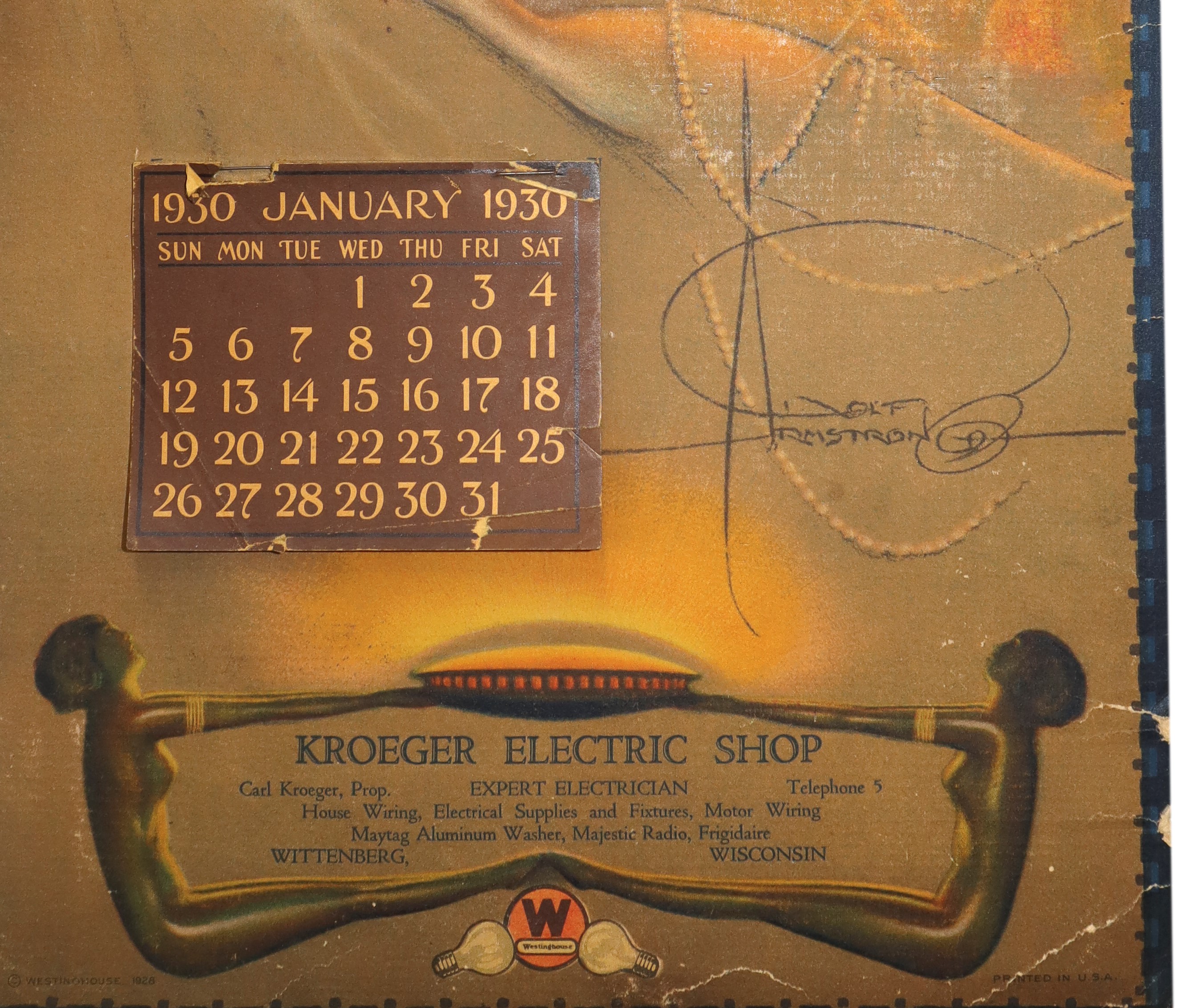 Raro Calendario Pubblicitario per le Lampadine Westinghouse