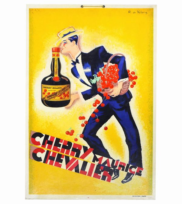 Roger De Valerio - Promotional cardboard for Cherry Maurice Chevalier brandy