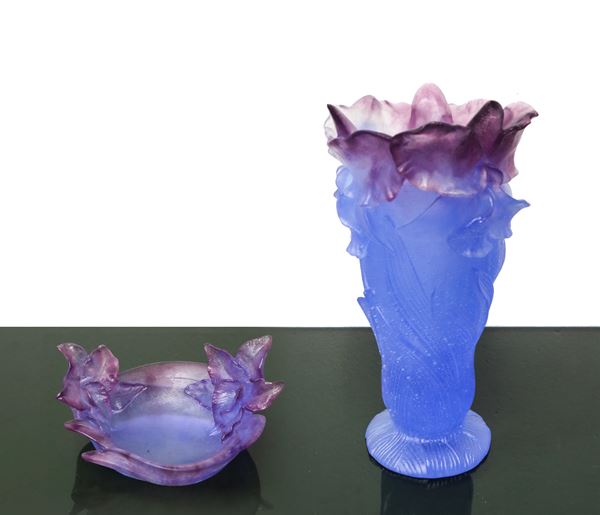 Daum France - Vaso e posacenere in cristallo Daum mod. Orchidea