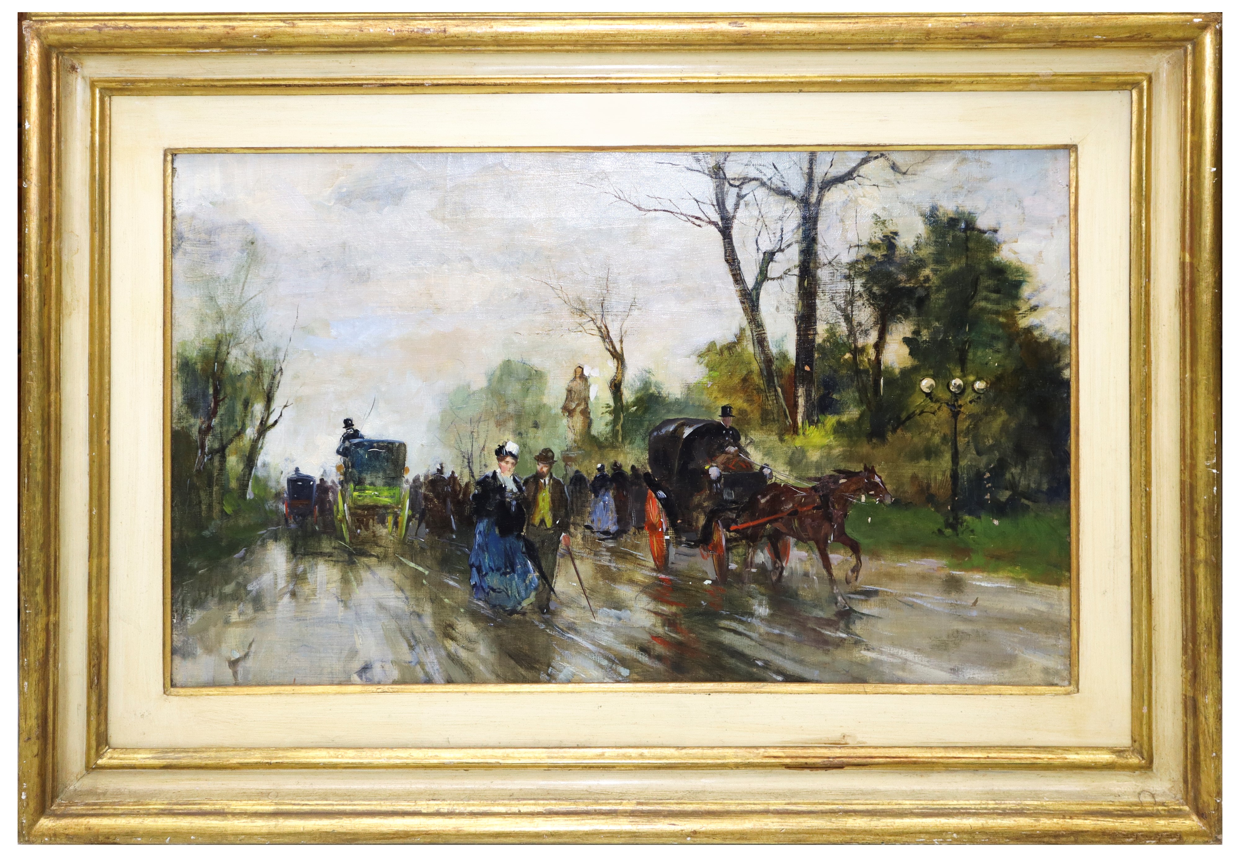 Viale con carrozze e personaggi