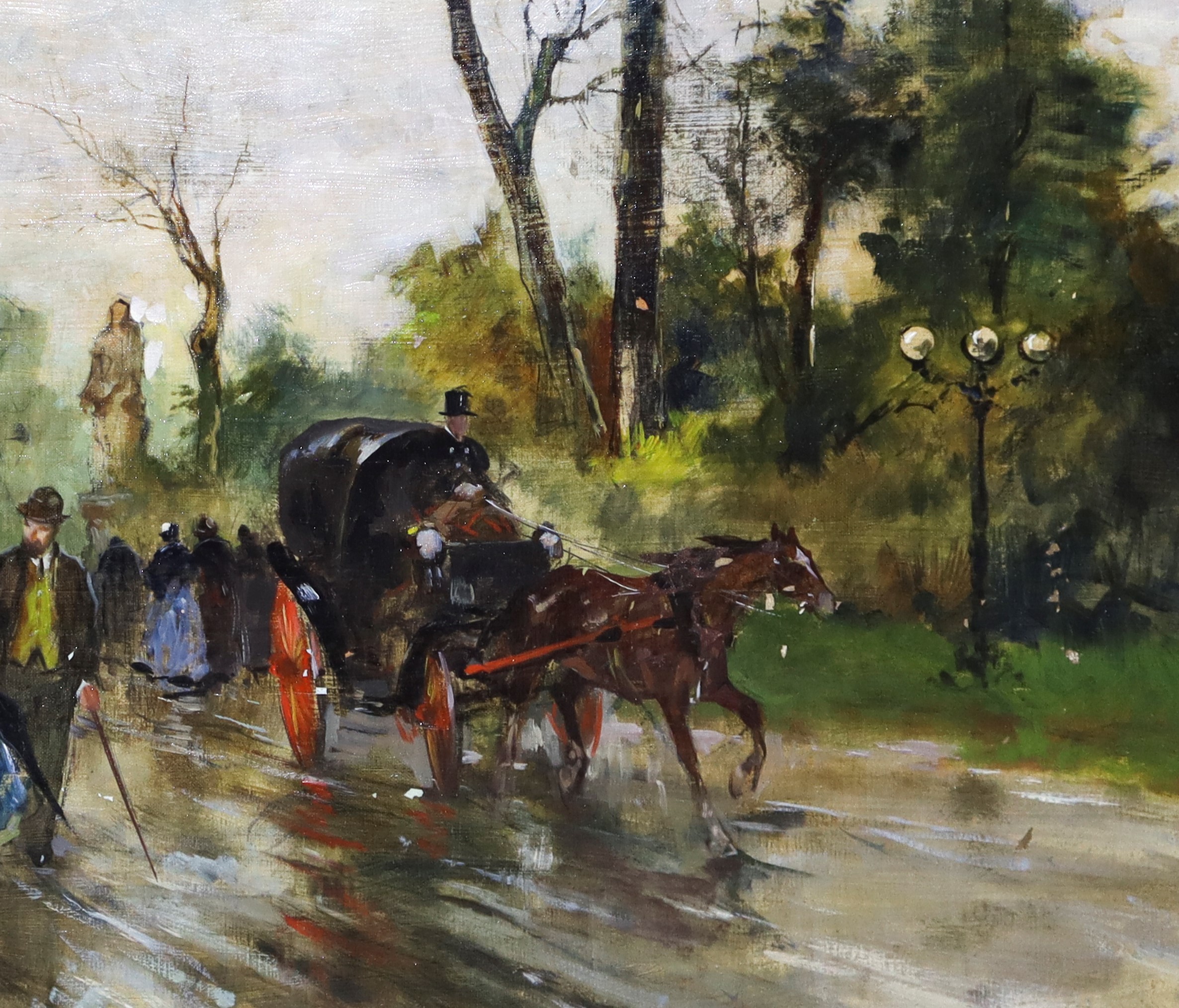 Viale con carrozze e personaggi