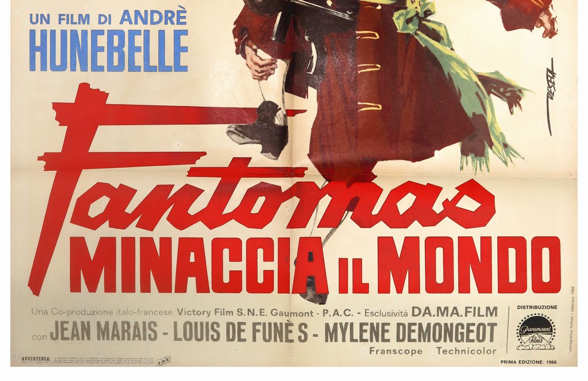 Manifesto Cinema Due Fogli ''fantomas Minaccia il Mondo''