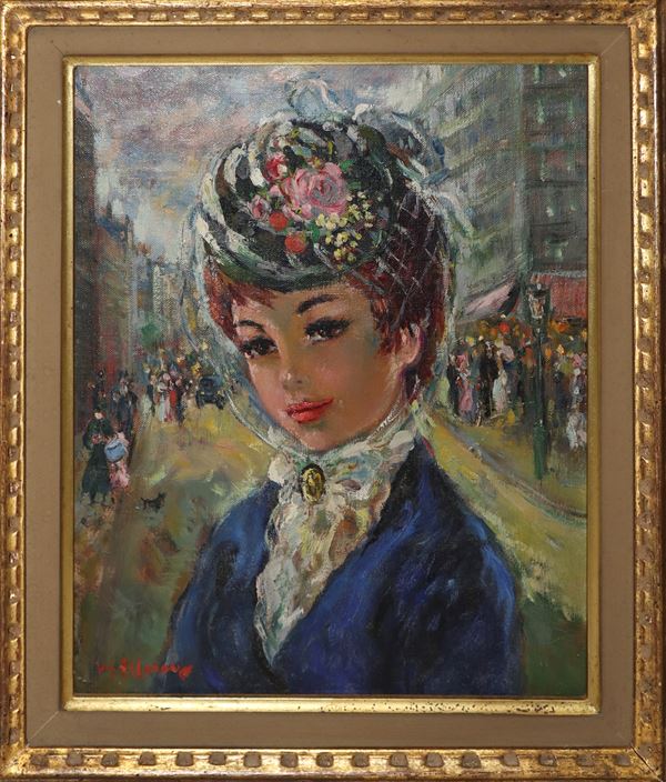 Maurice Alleroux - Portrait of a young woman in a hat