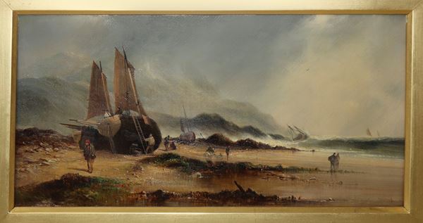 Storm with ships at sea, dry and characters