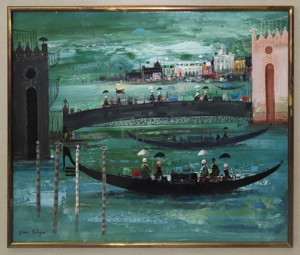 Jean Calogero - Venetian landscape with gondolas