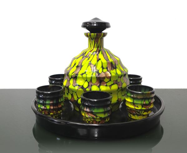 Rosolio set in Murano glass paste and aventurine