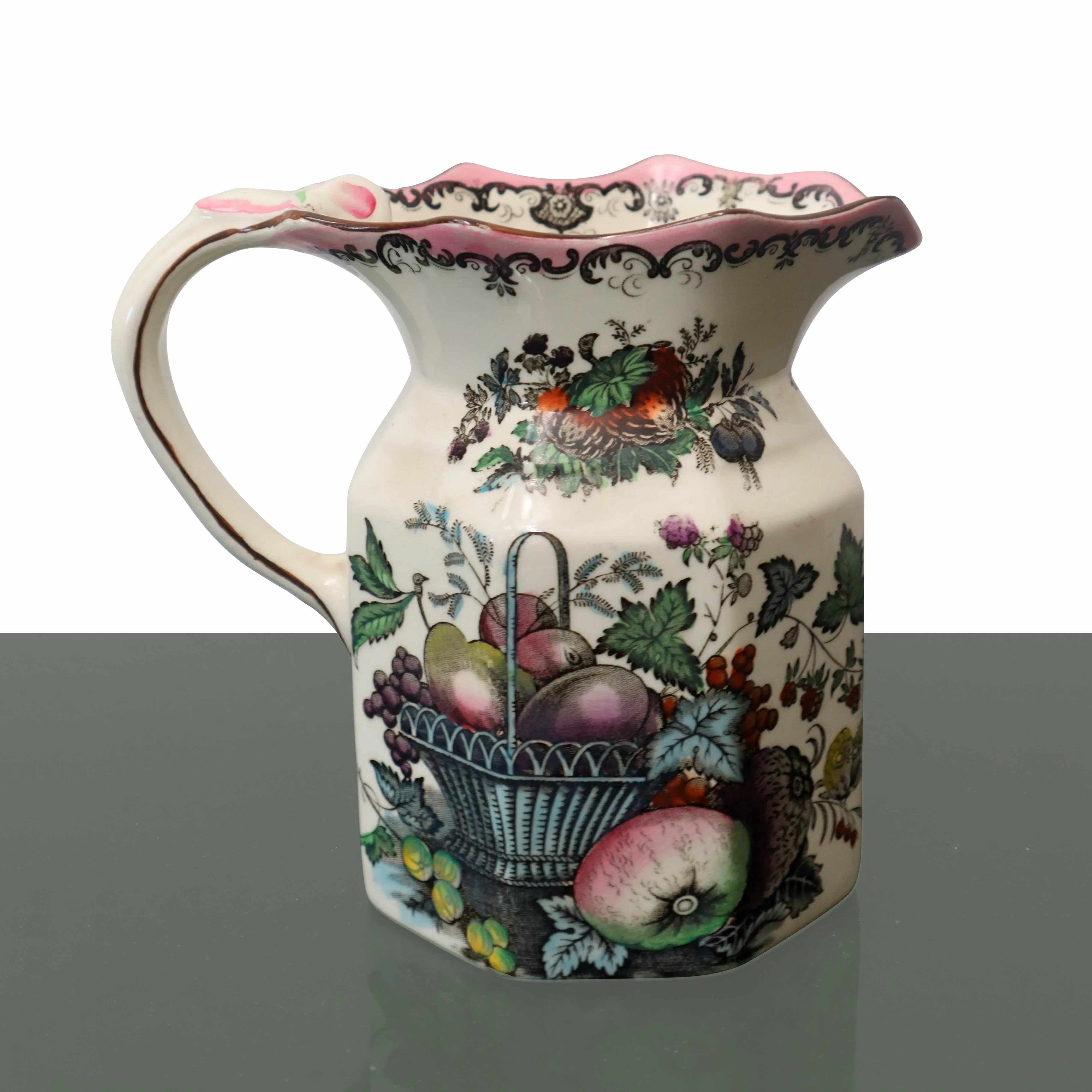 Mason's Fruit Basket - Caraffa con Cesto di Frutta nei Toni del Bianco e Rosa