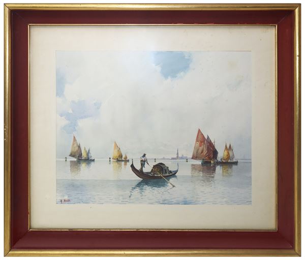Gondola e barche sul mare di Venezia
