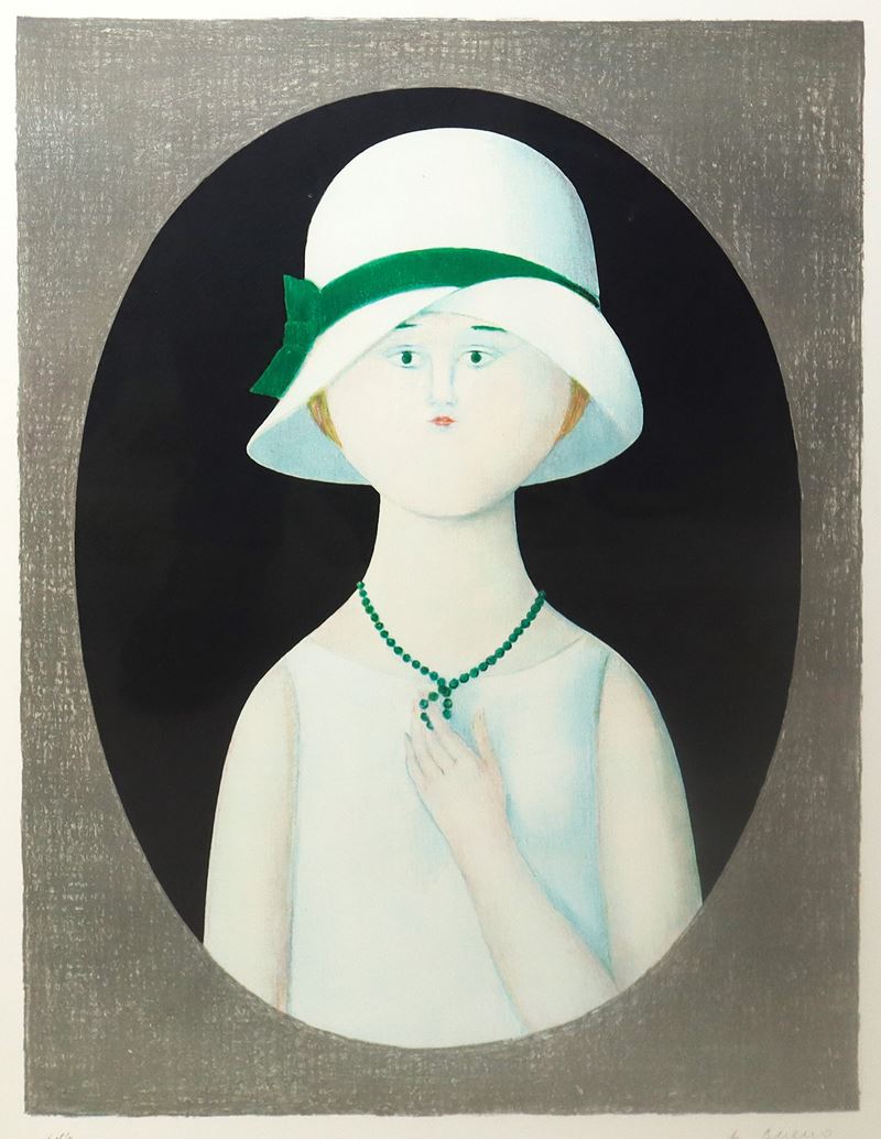 Antonio Bueno - Donna con Cappello e Collana
