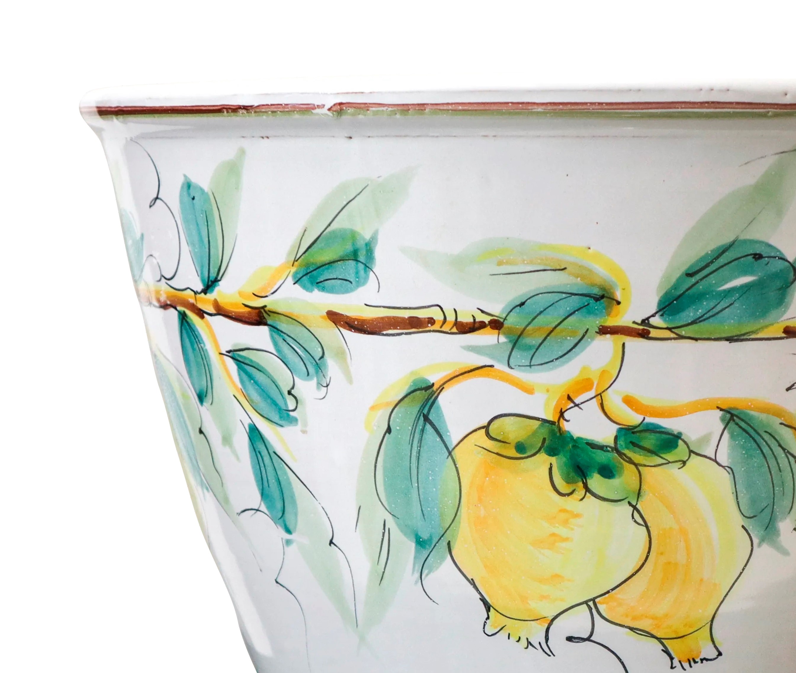Grande cachepot in ceramica policroma con decorazioni di limoni