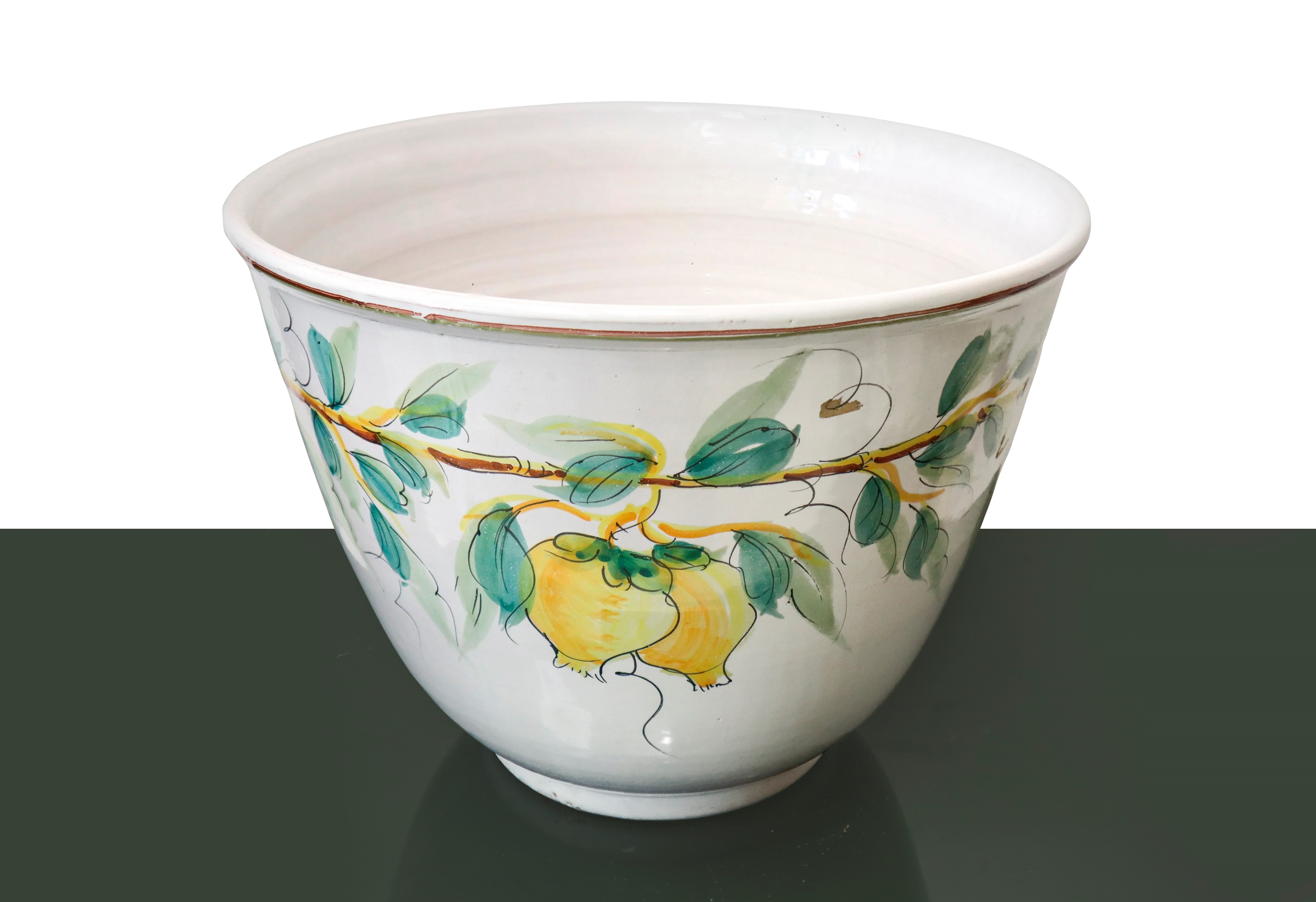 Grande cachepot in ceramica policroma con decorazioni di limoni