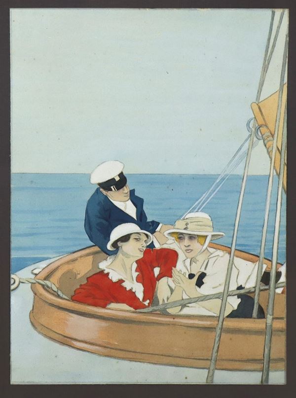 Marcello Dudovich - Characters on the boat