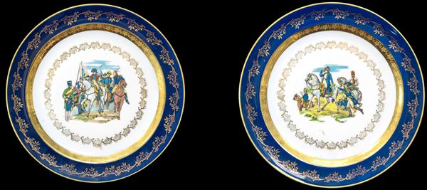 Limoges - Pair of porcelain plates, Bataille de Wagram and Bataille de Friedland