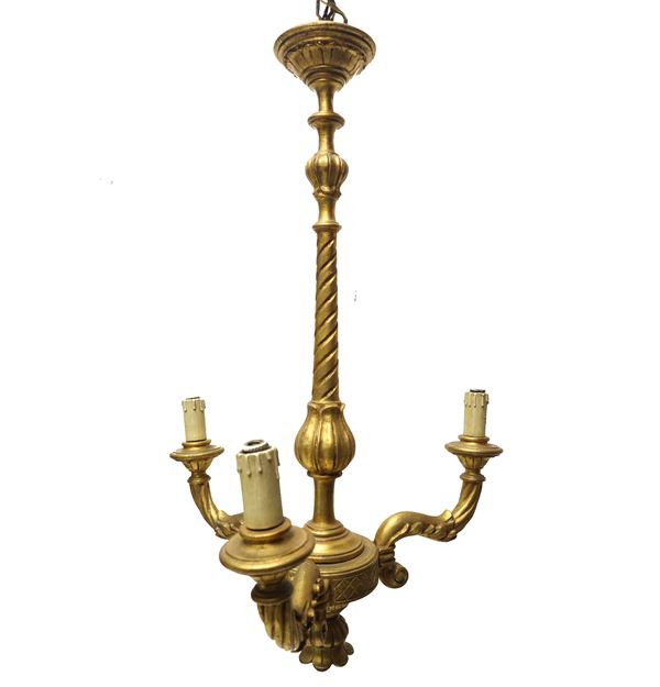 3-light chandelier in golden wood