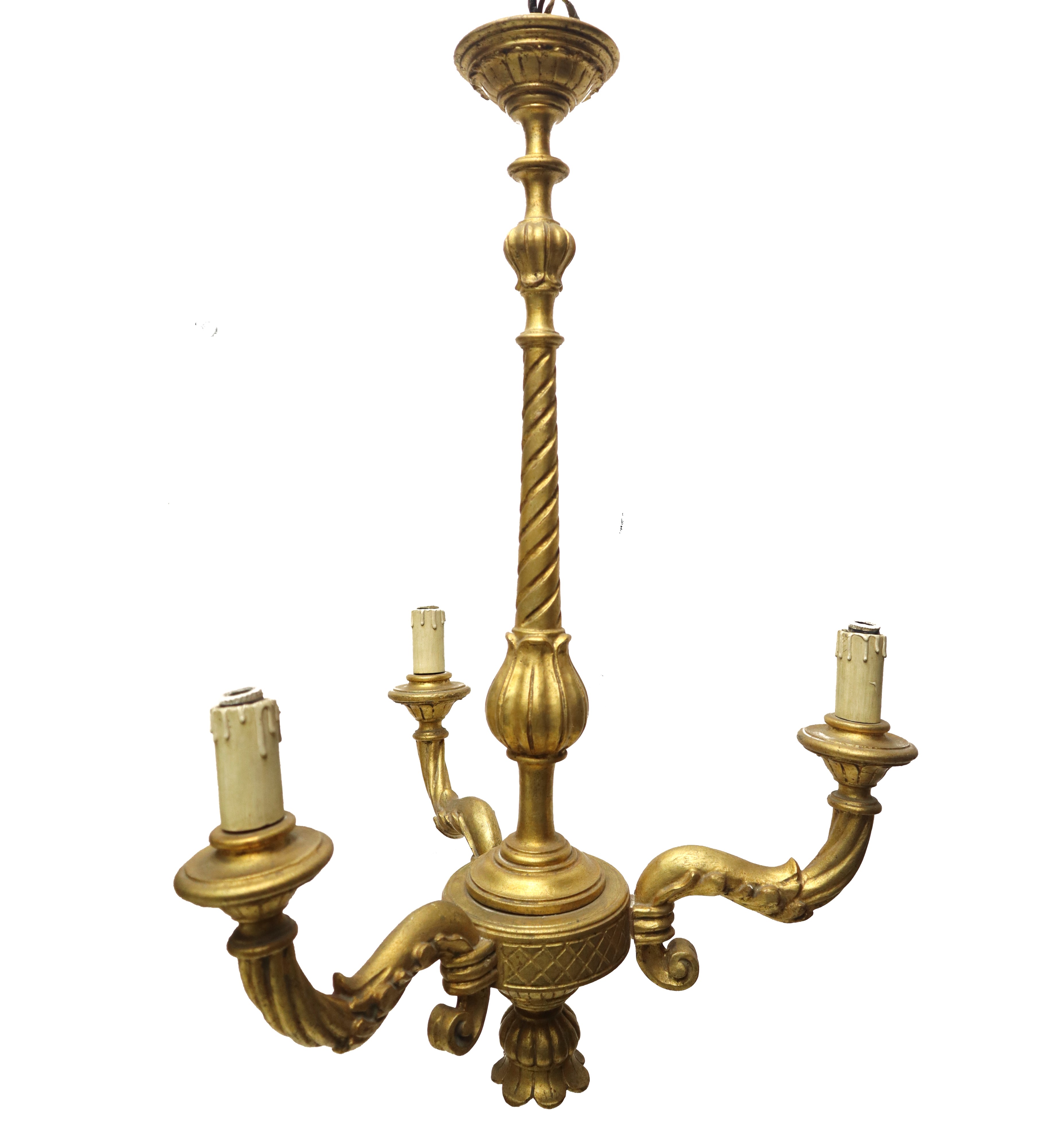 Lampadario 3 luci in legno dorato