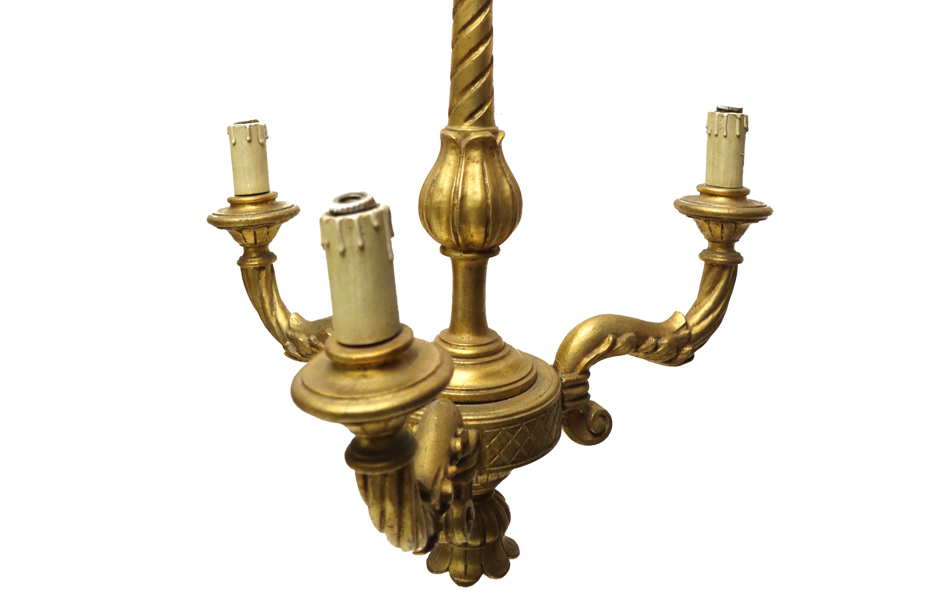 Lampadario 3 luci in legno dorato