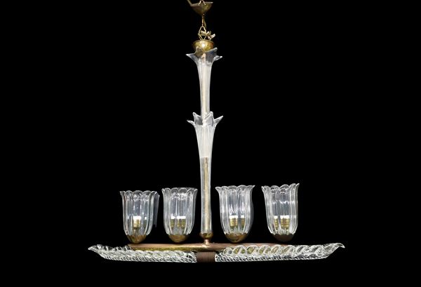 Barovier e Toso - 4-light deco chandelier in Murano glass