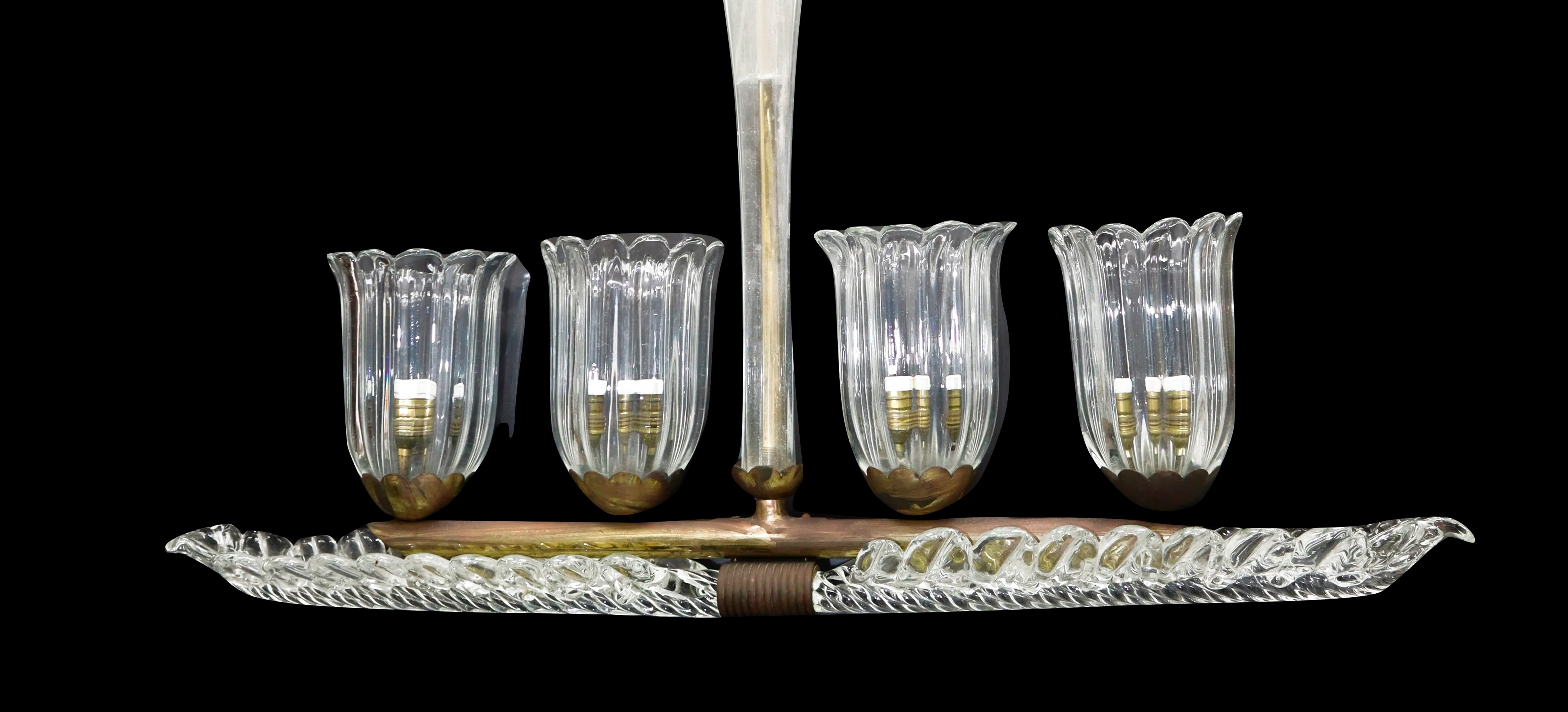 Lampadario decò a 4 luci in vetro di Murano