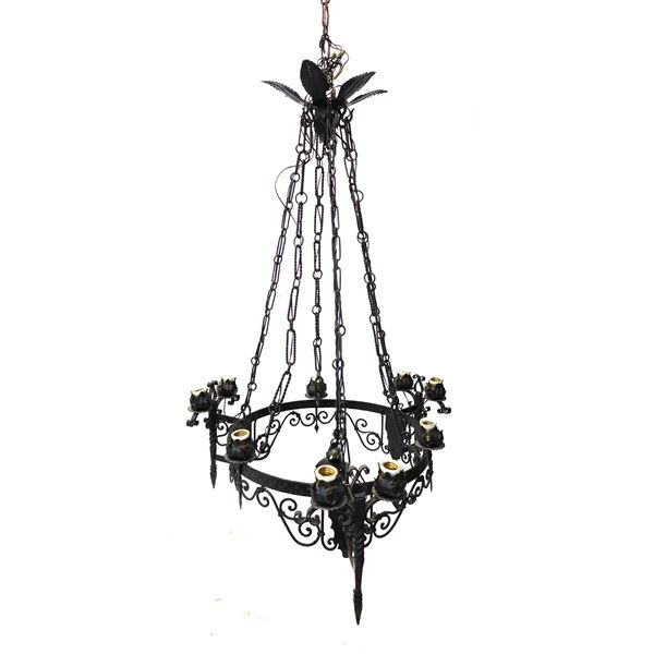 Ten-light wrought iron chandelier