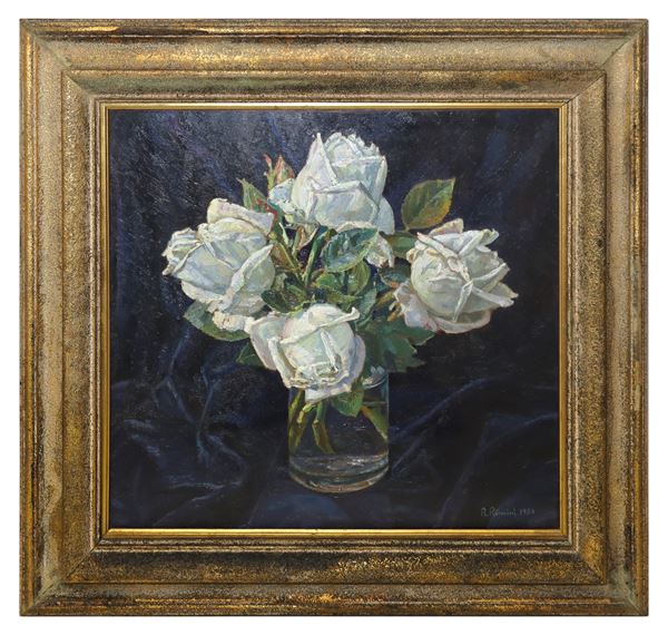 Roberto Rimini - White roses in vase