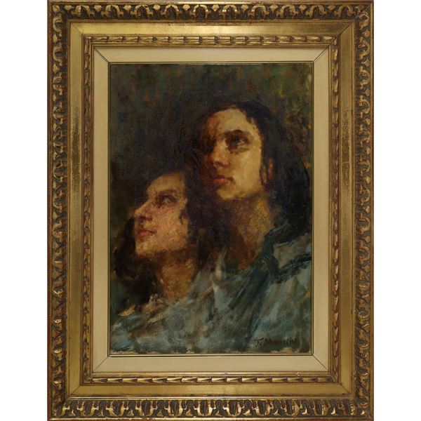 Two women's faces  (20th century)  - Oil painting on canvas - Auction Antiques - Casa d'aste La Rosa