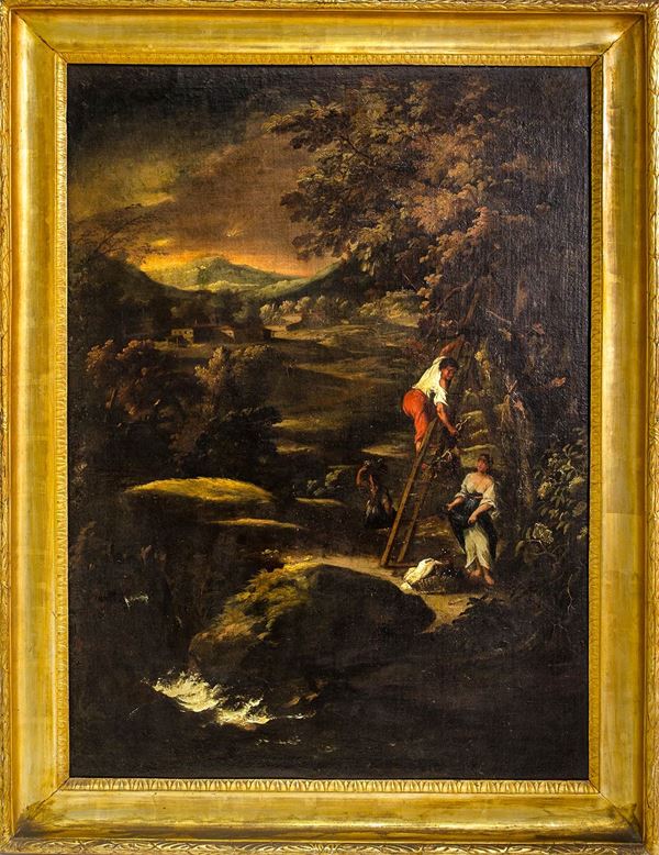 Italian painter from the 18th century. Cherries harvesting. 98x75, oil paint on canvas