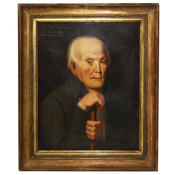 Portrait of an old man with a walking stick
