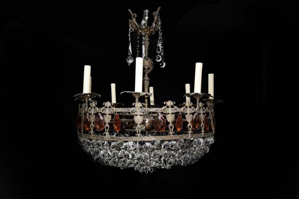 11-light chandelier in wrought iron with brindoli