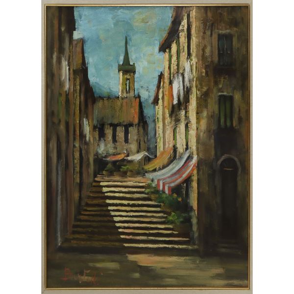 Luigi Bertelli - Paesaggio con scalinata e chiesa