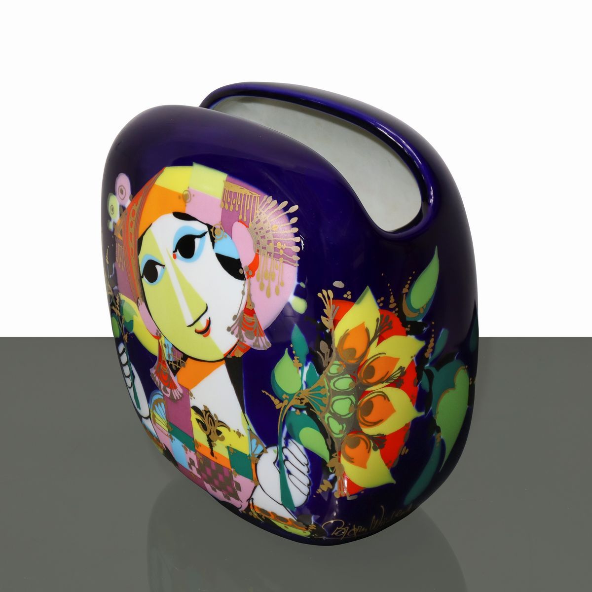 Bjørn Wiinblad per Rosenthal - Vaso con Raffigurazione di Donna con Fiori