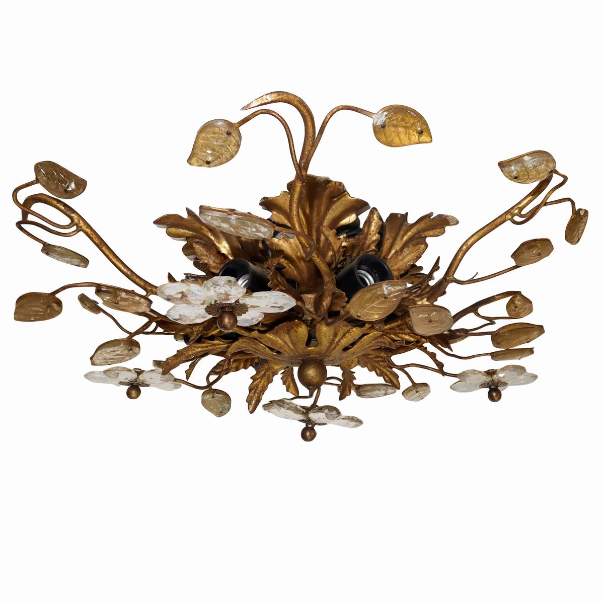Plafoniera a 6 luci in metallo dorato con cristalli molati