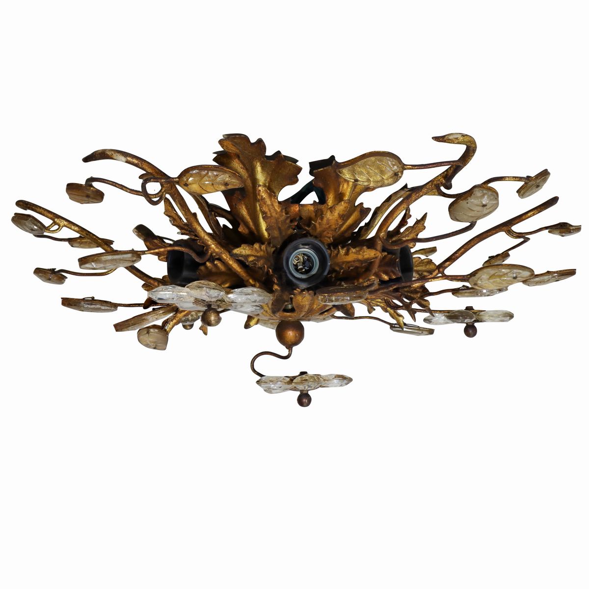 Plafoniera a 6 luci in metallo dorato con cristalli molati