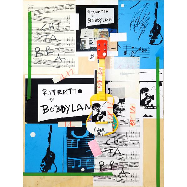 Giuseppe Chiari - Guitar, portrait of Bob Dylan