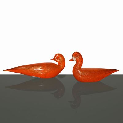 Coppia di Uccelli in Vetro di Murano