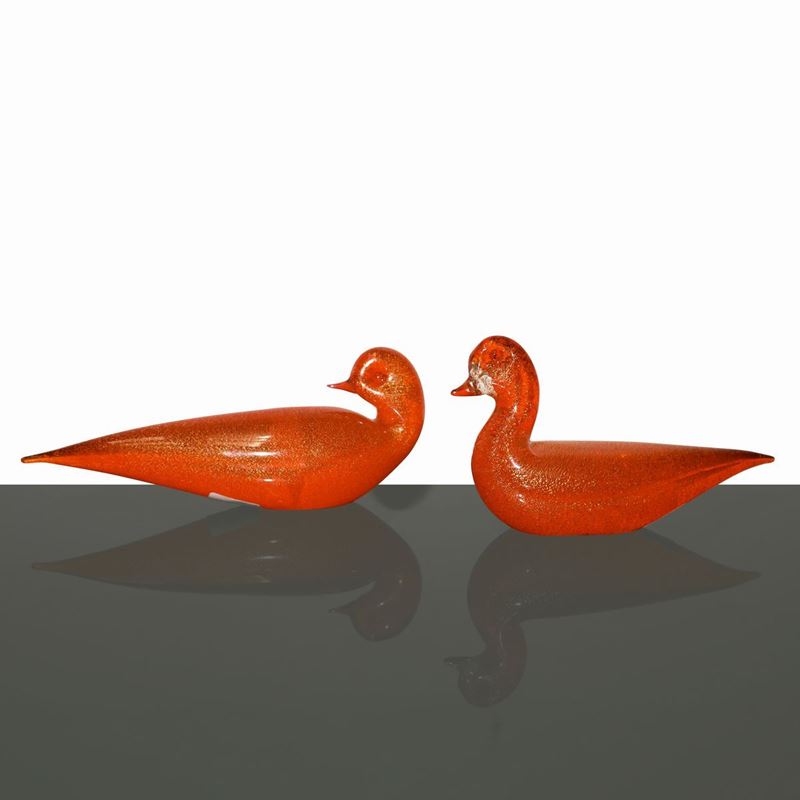 Coppia di Uccelli in Vetro di Murano