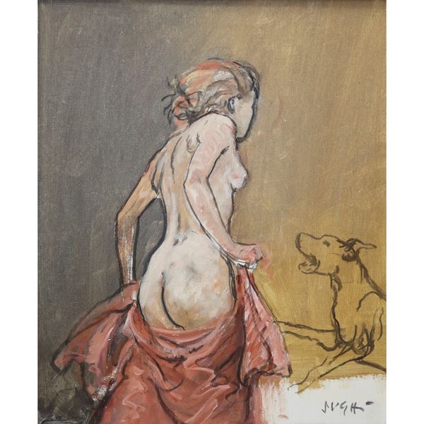 Alberto Sughi - Nude of Woman with Dog