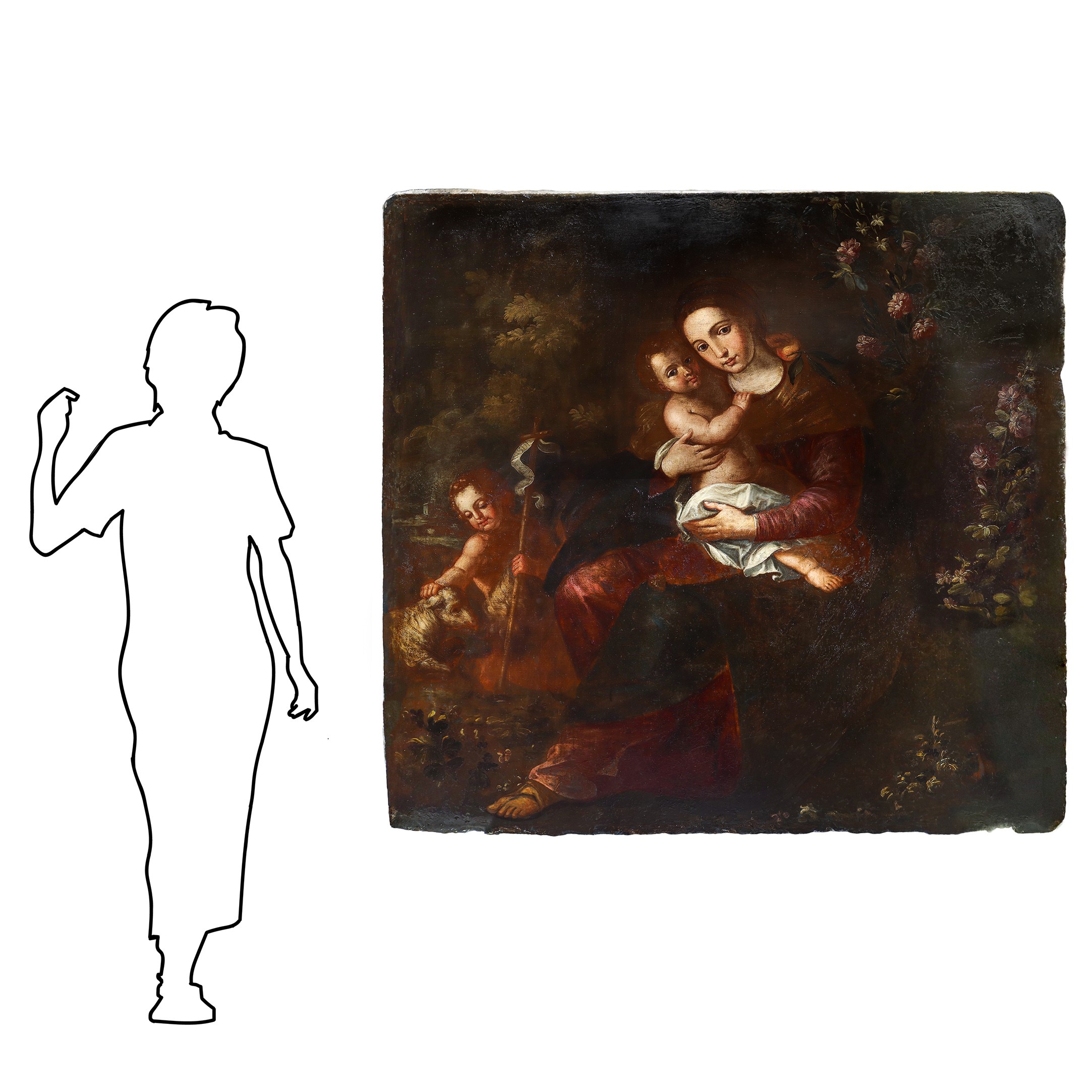 Grande dipinto su ardesia, Madonna della pesca con Bambino e S.Giovannino