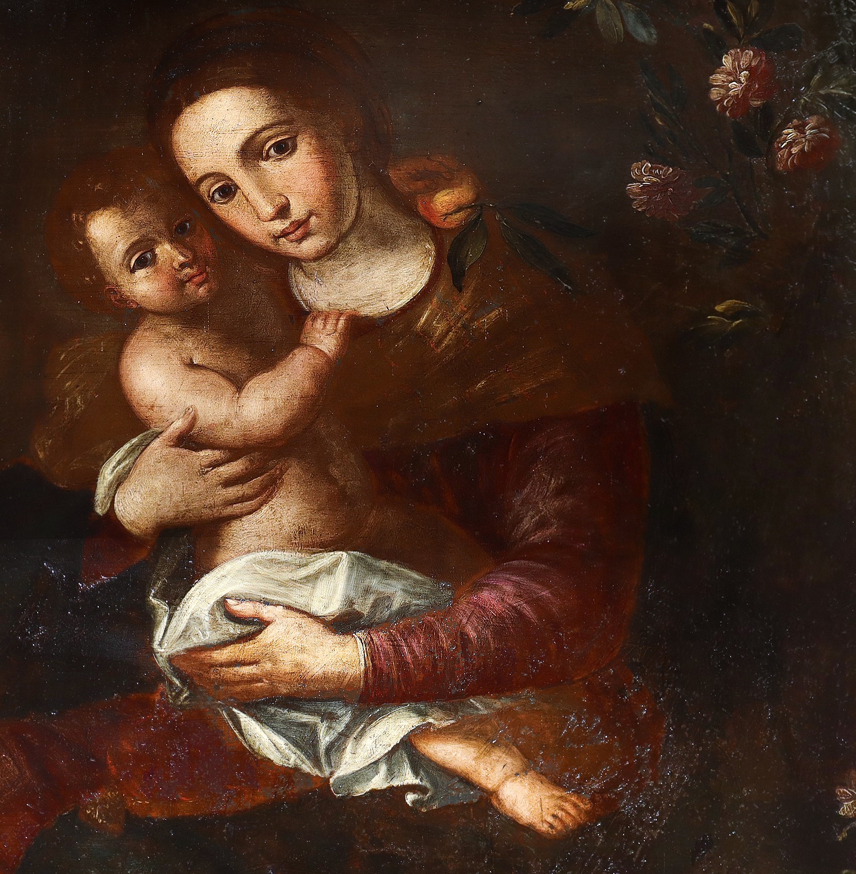 Grande dipinto su ardesia, Madonna della pesca con Bambino e S.Giovannino