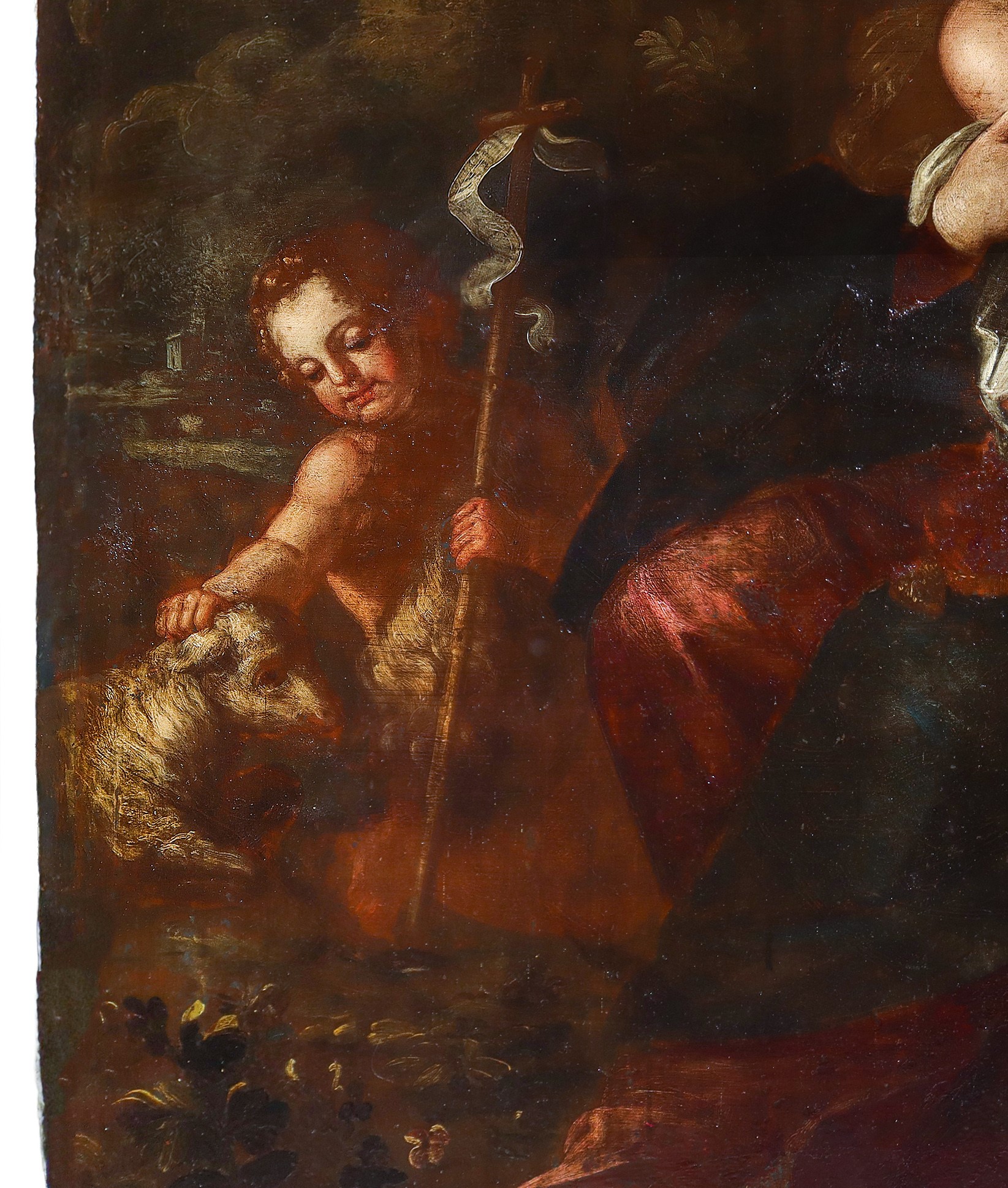 Grande dipinto su ardesia, Madonna della pesca con Bambino e S.Giovannino