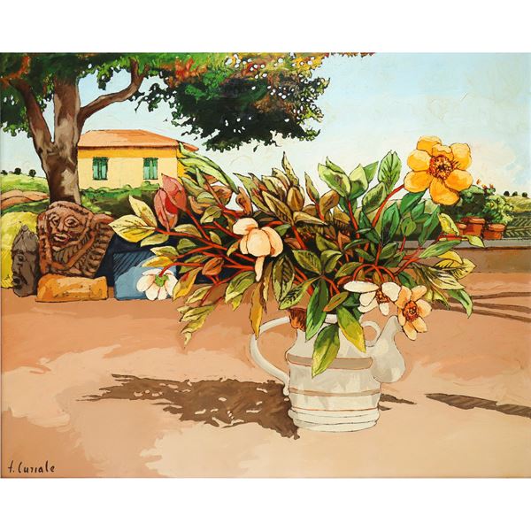 Filippo Curiale - Flowerpot with tree and house