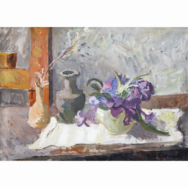 Elio Romano - Still life of vases and flowers