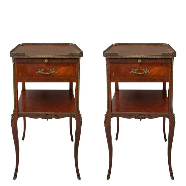 Pair of bedside tables with gilt bronze applications