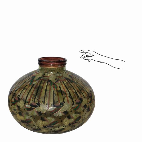 Large hand painted glass bowl with floral motifs