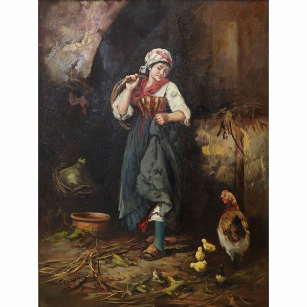 Eugenio Cecconi - Young woman with chicks