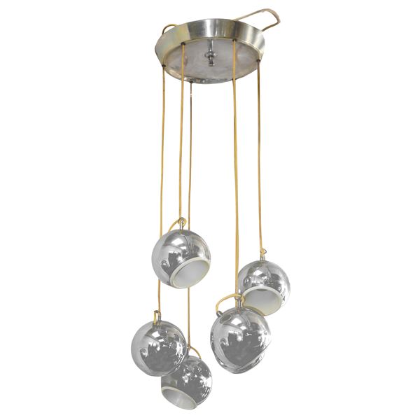 Lampadario a sospensione a 6 sfere cromate
