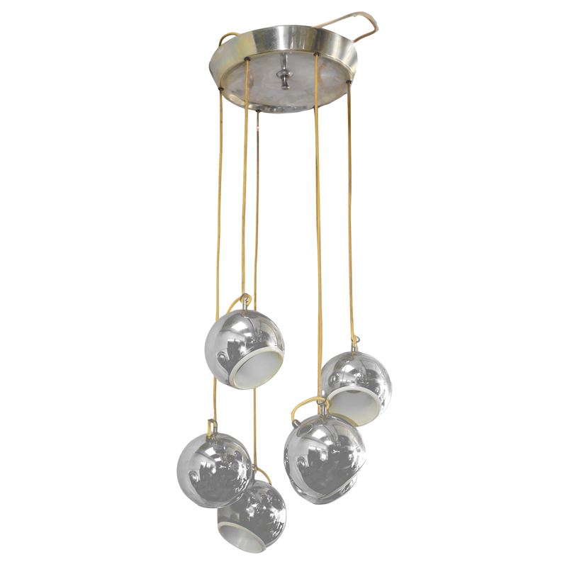 Lampadario a Sospensione a 5 Sfere Cromate