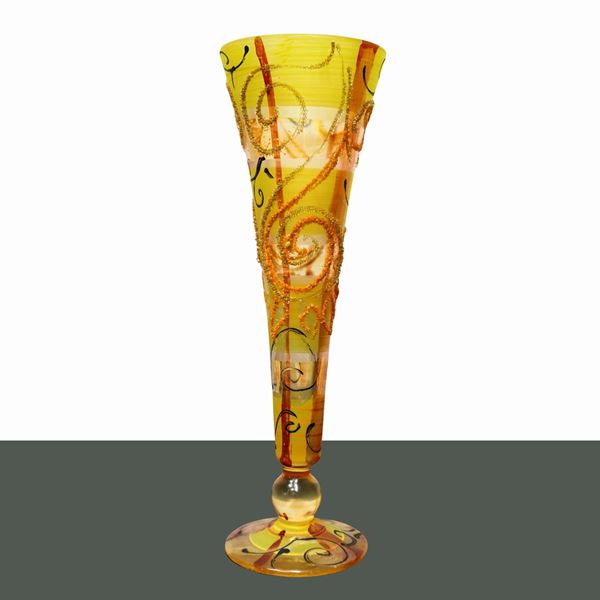Vaso in vetro di murano dipinto a mano