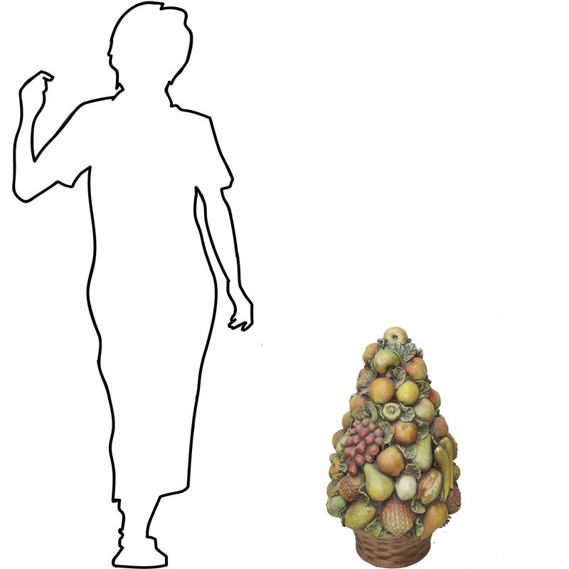 Trionfo di frutta in terracotta policroma, con cesto alla base