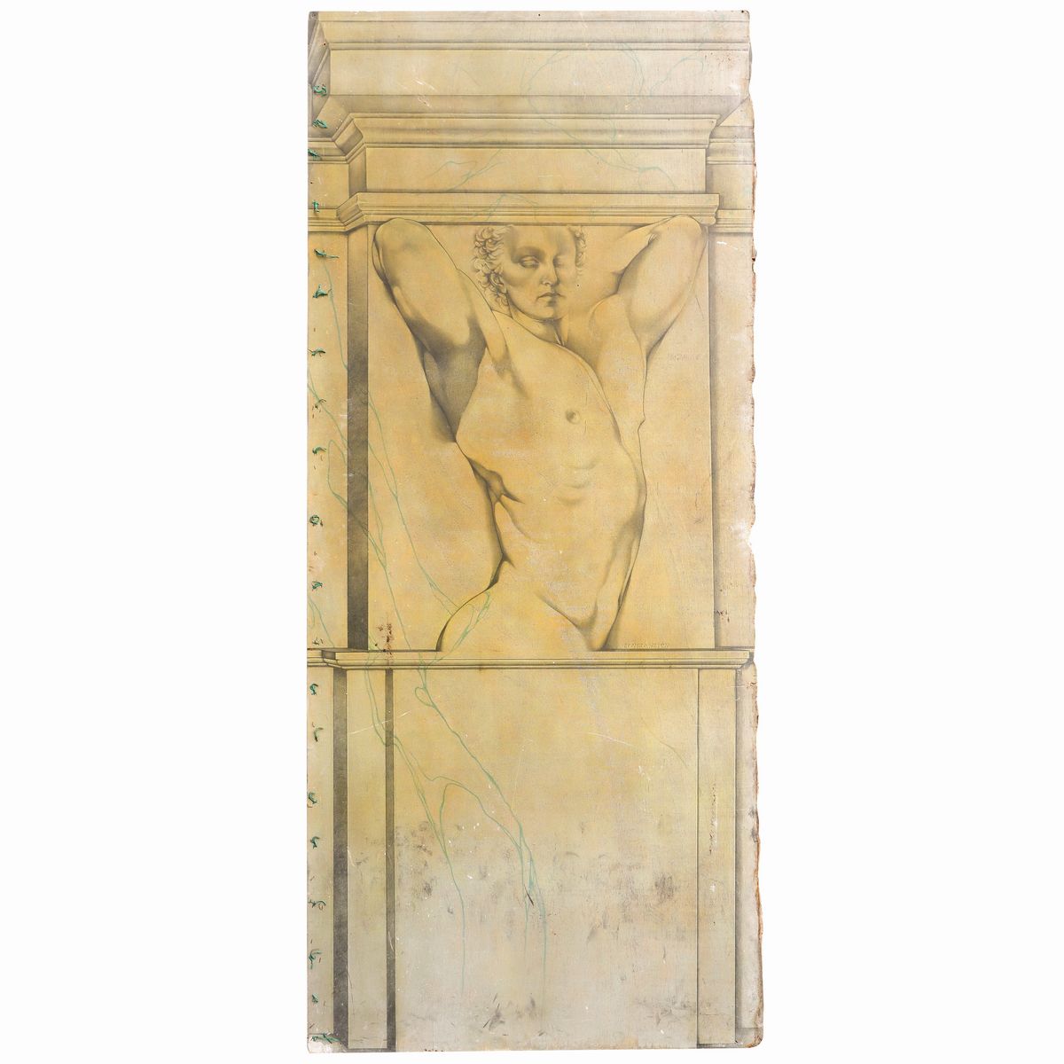 Grande Pannello in Legno con Raffigurazione di Nudo di Uomo