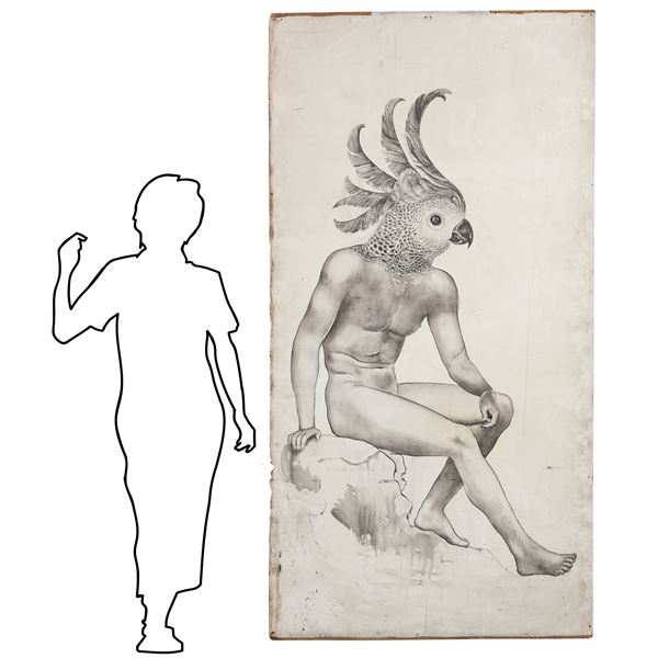 Nude of man / parrot